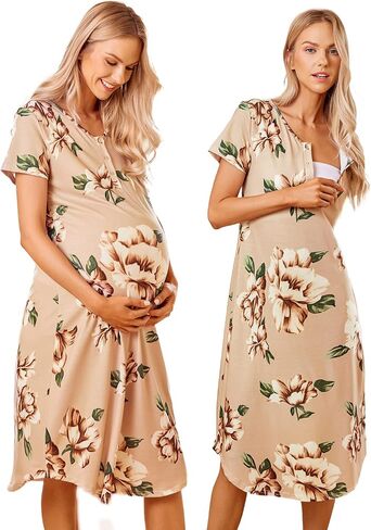 Ekouaer Maternity Nursing Nightgown Womens Short Sleeve V-Neck Breastfeeding Sleep Dress Long Gown for Pregnant in Saudi Arabia
