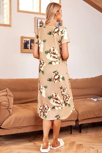 Ekouaer Maternity Nursing Nightgown Womens Short Sleeve V-Neck Breastfeeding Sleep Dress Long Gown for Pregnant in Saudi Arabia