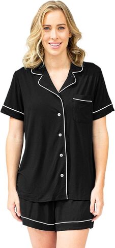 Kindred Bravely Clea Short Sleeve Pajama Set, Maternity & Nursing Sleepwear | Soft button-down breastfeeding sleepwear with pockets and elastic waist, breathable for pregnancy through hospital and beyond in Saudi Arabia