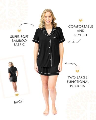 Kindred Bravely Clea Short Sleeve Pajama Set, Maternity & Nursing Sleepwear | Soft button-down breastfeeding sleepwear with pockets and elastic waist, breathable for pregnancy through hospital and beyond in Saudi Arabia