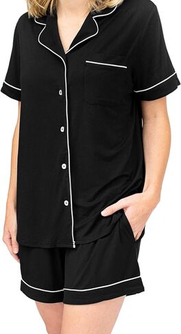 Kindred Bravely Clea Short Sleeve Pajama Set, Maternity & Nursing Sleepwear | Soft button-down breastfeeding sleepwear with pockets and elastic waist, breathable for pregnancy through hospital and beyond in Saudi Arabia