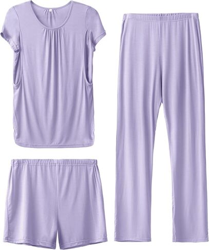 SUNNYBUY Womens Maternity Nursing Pajamas Set 3 Piece Breastfeeding PJS | Pregnancy Must Haves, Labor & Delivery Essentials, Going Home Outfit, Postpartum Lounge Set in Saudi Arabia