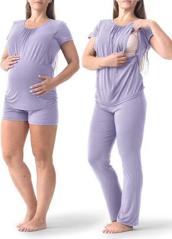 SUNNYBUY Womens Maternity Nursing Pajamas Set 3 Piece Breastfeeding PJS | Pregnancy Must Haves, Labor & Delivery Essentials, Going Home Outfit, Postpartum Lounge Set in Saudi Arabia