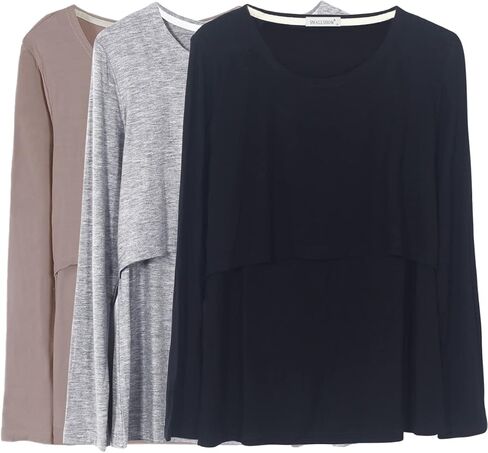 Smallshow Women's Nursing Tops Long Sleeve Shirts for Breastfeeding 3-Pack in Saudi Arabia