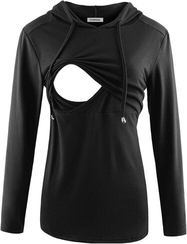 سويت شيرت نسائي بقلنسوة للرضاعة من GINKANA بأكمام طويلة، ملابس كاجوال للرضاعة الطبيعية in Kuwait