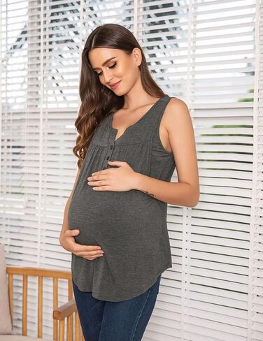 Ekouaer المرأة الأمومة التمريض تانك القمم بلا أكمام قمصان الرضاعة الطبيعية طبقة مزدوجة الصيف ملابس الحمل in Saudi Arabia