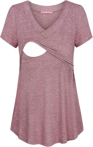 Joymom Womens V Neck Short Sleeve Nursing Tops Maternity Breastfeeding Shirts S-2XL in Saudi Arabia