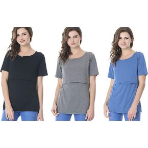 Bearsland Women's 3 Packs Maternity Nursing Tops Short Sleeve Breastfeeding Shirts