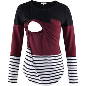 Bhome Nursing Tshirt Color Block Maternity Top Sleeve Top للرضاعة الطبيعية قميص الحمل مع جيب in Kuwait