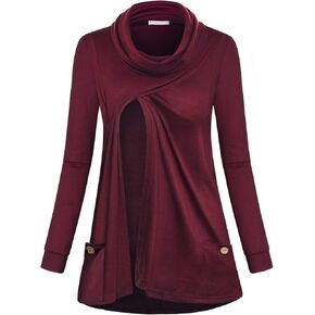 Joymom Maternity Warm Cowl Neck Nursing Sweatshirt Breastfeeding Tunic Tops