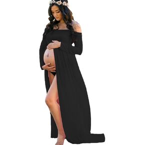 YnimioAOX Women's Off Shoulder Long Sleeve Maternity Dress for Photography Chiffon Maternity Gown for Photoshoot in Saudi Arabia