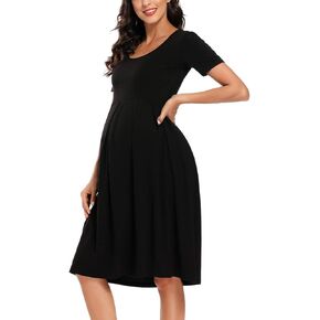 BBHoping Women's Summer Short Sleeve Maternity Dress for Baby Showe | A-line silhouette,knee length,two side pockets,soft,breathable fabric,pregnancy bump friendly,casual everyday wear in Saudi Arabia