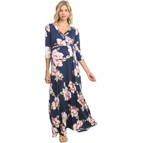 HELLO MIZ Women's Faux Wrap Maxi Maternity Dress with Belt - Made in USA in Kuwait
