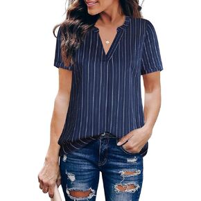 Timeson Women's V Neck Short Sleeve Curved Hem Sheer Chiffon Blouse Shirts Tops