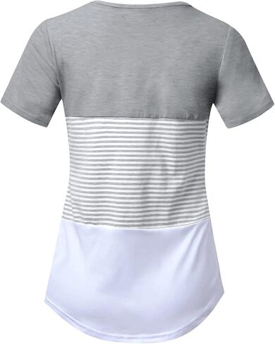 Bhome Nursing Tshirt Color Block Maternity Top Sleeve Top للرضاعة الطبيعية قميص الحمل مع جيب in Kuwait