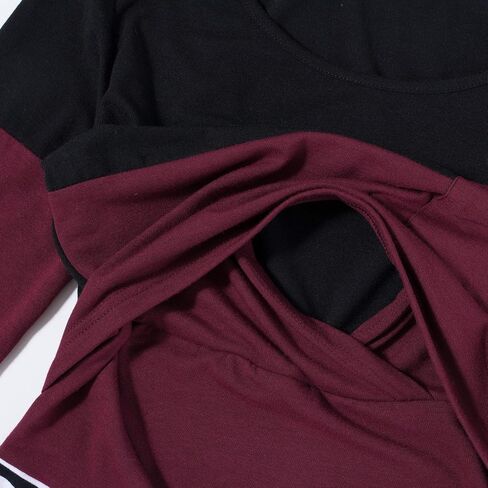 Bhome Nursing Tshirt Color Block Maternity Top Sleeve Top للرضاعة الطبيعية قميص الحمل مع جيب in Kuwait