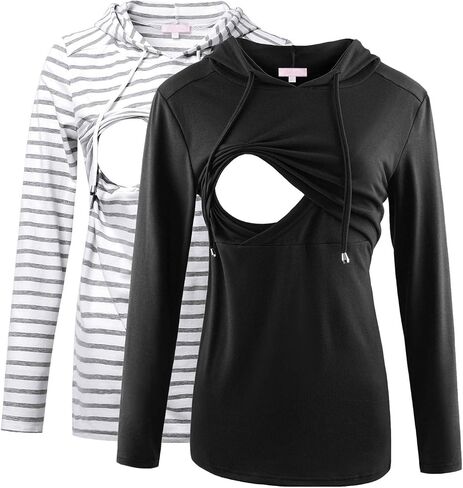 Bhome Nursing Shirt Long Sleeves Hoodie Breastfeeding Top Sweatshirt in Saudi Arabia