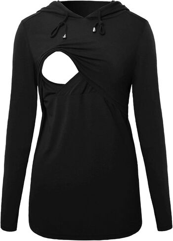 Bhome Nursing Shirt Long Sleeves Hoodie Breastfeeding Top Sweatshirt in Saudi Arabia
