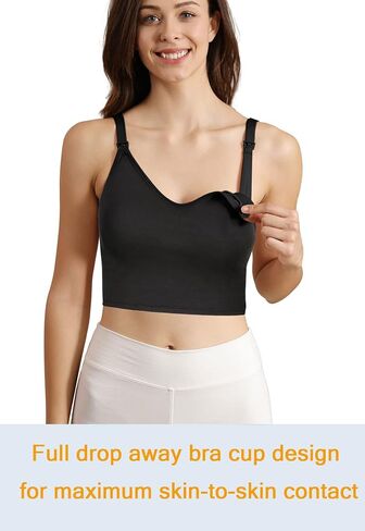 iLoveSIA 2PACK حمالة صدر رياضية للتمريض، قطع علوية قصيرة مدمجة بدون استخدام اليدين، حمالات صدر للأمهات، أسود + رمادي، مقاس 2XL in Kuwait