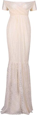 ZIUMUDY Womens Off Shoulder Short Sleeve V Neck Lace Maternity Gown Maxi Photography Dress in Saudi Arabia
