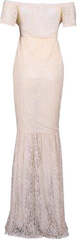 ZIUMUDY Womens Off Shoulder Short Sleeve V Neck Lace Maternity Gown Maxi Photography Dress in Saudi Arabia