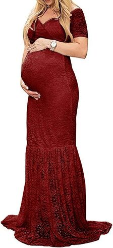 ZIUMUDY Womens Off Shoulder Short Sleeve V Neck Lace Maternity Gown Maxi Photography Dress in Saudi Arabia