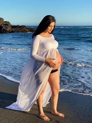 YnimioAOX Women's Off Shoulder Long Sleeve Maternity Dress for Photography Chiffon Maternity Gown for Photoshoot in Saudi Arabia
