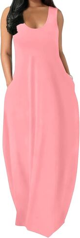 OFEEFAN Women's Maxi Dresses Summer Spaghetti Strap Dress with Pockets in Kuwait