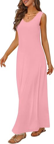 OFEEFAN Women's Maxi Dresses Summer Spaghetti Strap Dress with Pockets in Kuwait