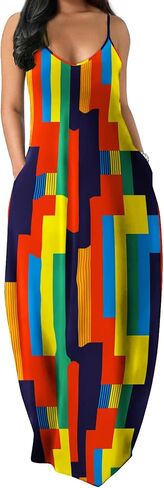 OFEEFAN Women's Maxi Dresses Summer Spaghetti Strap Dress with Pockets in Kuwait