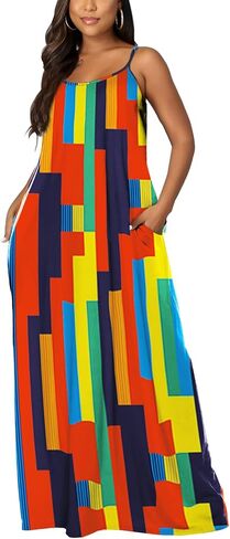 OFEEFAN Women's Maxi Dresses Summer Spaghetti Strap Dress with Pockets in Kuwait