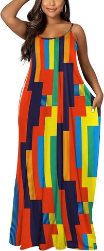 OFEEFAN Women's Maxi Dresses Summer Spaghetti Strap Dress with Pockets in Kuwait
