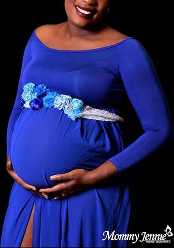 Mommy Jennie Maternity Dress Off Shoulder Long Sleeve Split Front Chiffon Gown for Photoshoot in Saudi Arabia