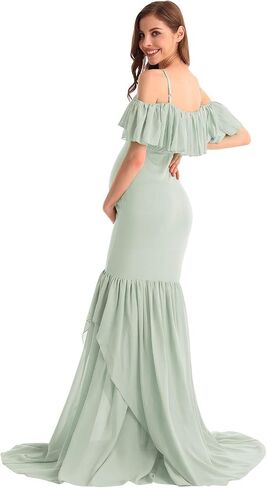 MYRISAM Women's Off Shoulder Ruffles Maternity Baby Shower Dress Mermaid Layerd Chiffon Wedding Party Slim Fitted Gown in Saudi Arabia