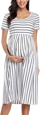 BBHoping Women's Summer Short Sleeve Maternity Dress for Baby Showe | A-line silhouette,knee length,two side pockets,soft,breathable fabric,pregnancy bump friendly,casual everyday wear in Saudi Arabia