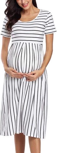 BBHoping Women's Summer Short Sleeve Maternity Dress for Baby Showe | A-line silhouette,knee length,two side pockets,soft,breathable fabric,pregnancy bump friendly,casual everyday wear in Saudi Arabia