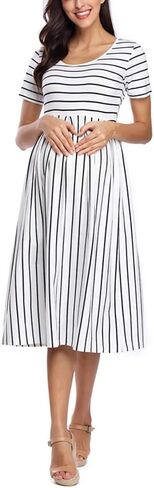 BBHoping Women's Summer Short Sleeve Maternity Dress for Baby Showe | A-line silhouette,knee length,two side pockets,soft,breathable fabric,pregnancy bump friendly,casual everyday wear in Saudi Arabia