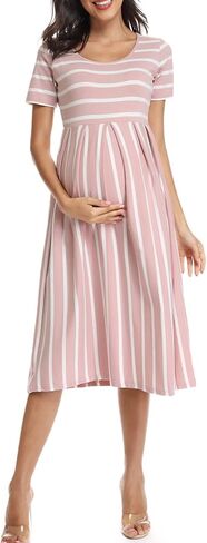 BBHoping Women's Summer Short Sleeve Maternity Dress for Baby Showe | A-line silhouette,knee length,two side pockets,soft,breathable fabric,pregnancy bump friendly,casual everyday wear in Saudi Arabia