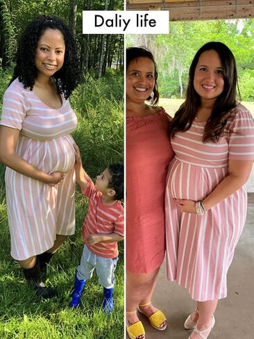 BBHoping Women's Summer Short Sleeve Maternity Dress for Baby Showe | A-line silhouette,knee length,two side pockets,soft,breathable fabric,pregnancy bump friendly,casual everyday wear in Saudi Arabia