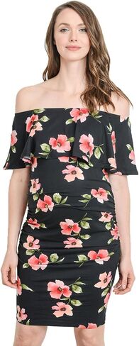 Hello MIZ Women's Floral Ruffle Off Shoulder Maternity Dress - Made in USA in Kuwait