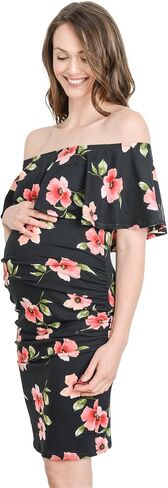 Hello MIZ Women's Floral Ruffle Off Shoulder Maternity Dress - Made in USA in Kuwait