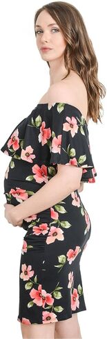 Hello MIZ Women's Floral Ruffle Off Shoulder Maternity Dress - Made in USA in Kuwait