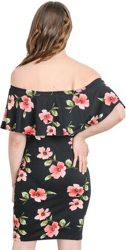 Hello MIZ Women's Floral Ruffle Off Shoulder Maternity Dress - Made in USA in Kuwait