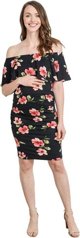 Hello MIZ Women's Floral Ruffle Off Shoulder Maternity Dress - Made in USA in Kuwait