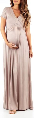 Mother Bee Maternity Short Sleeve Ruched Waist Faux Wrap Maxi Dress in Saudi Arabia