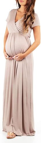 Mother Bee Maternity Short Sleeve Ruched Waist Faux Wrap Maxi Dress in Saudi Arabia