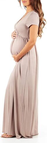 Mother Bee Maternity Short Sleeve Ruched Waist Faux Wrap Maxi Dress in Saudi Arabia