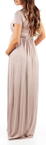 Mother Bee Maternity Short Sleeve Ruched Waist Faux Wrap Maxi Dress in Saudi Arabia