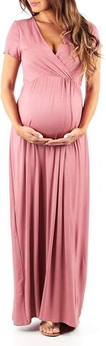 Mother Bee Maternity Short Sleeve Ruched Waist Faux Wrap Maxi Dress in Saudi Arabia
