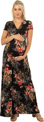 Mother Bee Maternity Short Sleeve Ruched Waist Faux Wrap Maxi Dress in Saudi Arabia